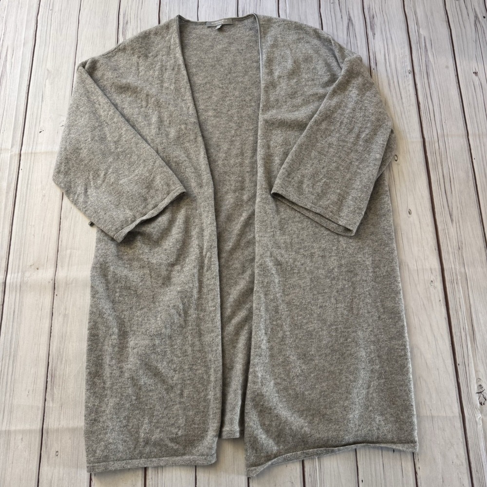 Neiman Marcus Cashmere Cardigan Womens Large Open Front Gray Duster Sweater